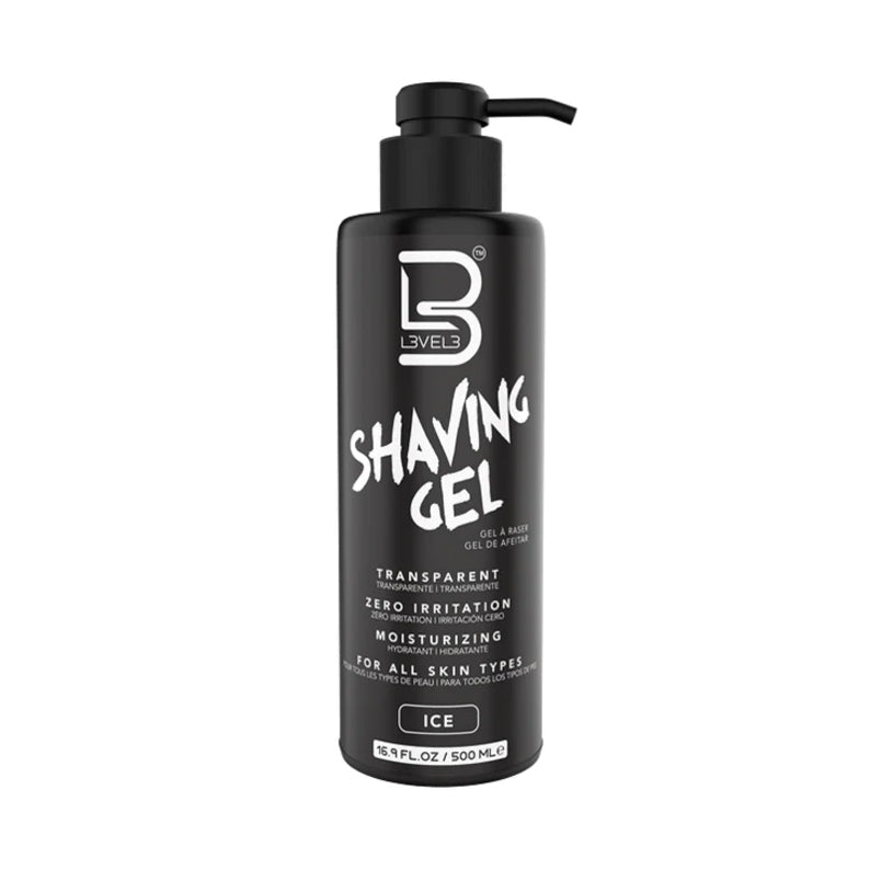 L3VEL3 transparent shaving gel for men black pump bottle moisturizing zero irritation 500 ml