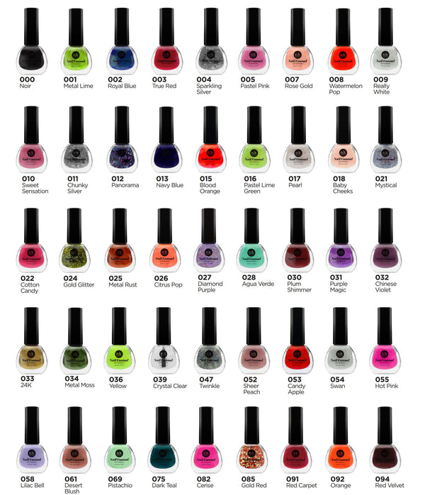 NICKA K long-lasting nail enamel collection featuring 40 vibrant colors in sleek black bottles