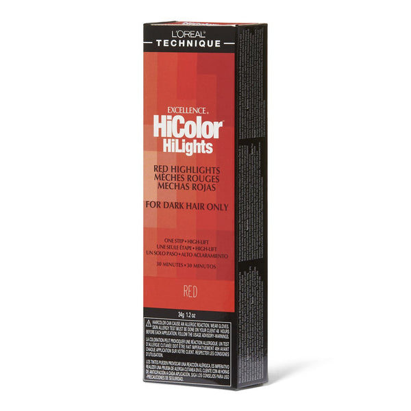 Boxed L OREAL HiColor red highlights kit for dark hair showing red hair dye for dark hair