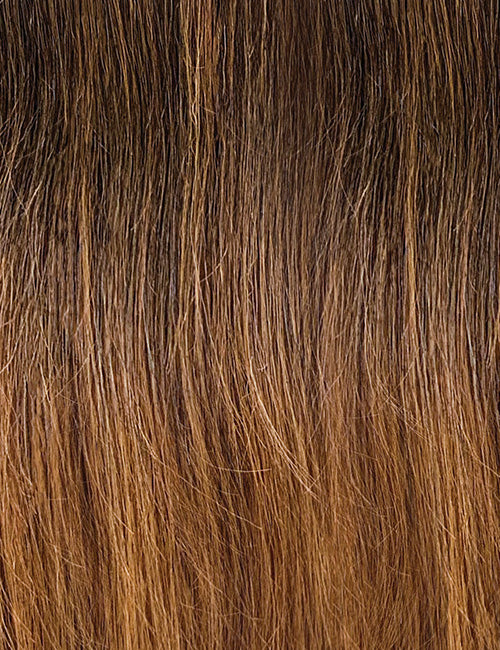 OUTRE 13x6 lace frontal wig synthetic brown to caramel ombre straight hair texture close up