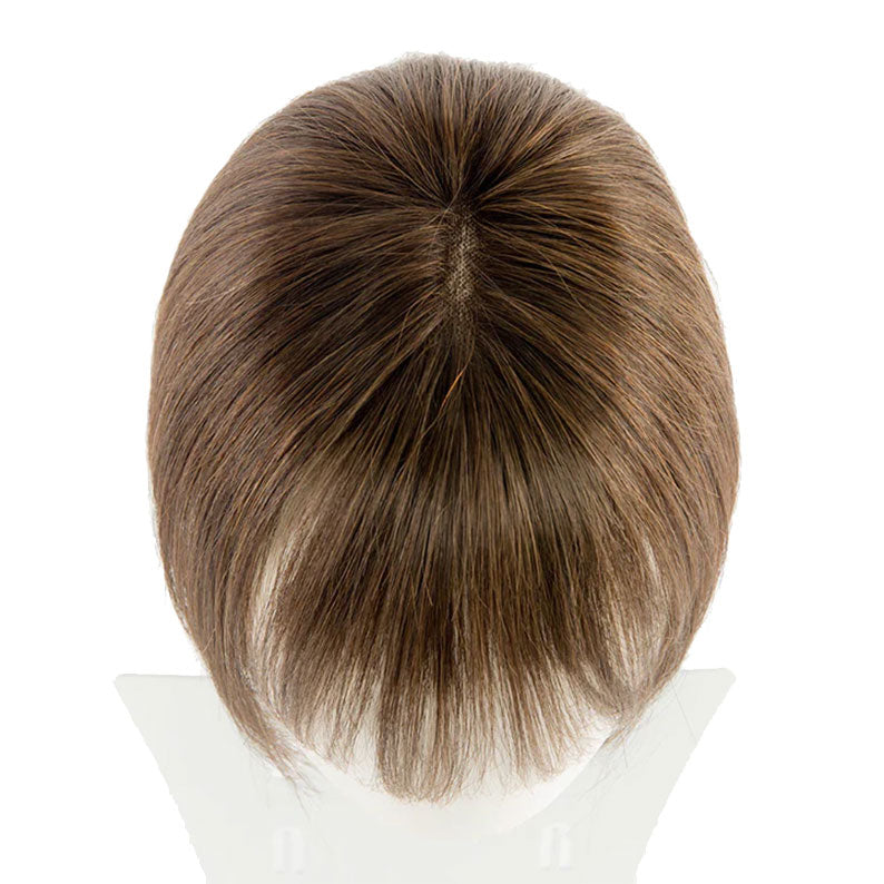 HAIR COUTURE Remy human hair top piece light brown crown with natural part and soft fringe