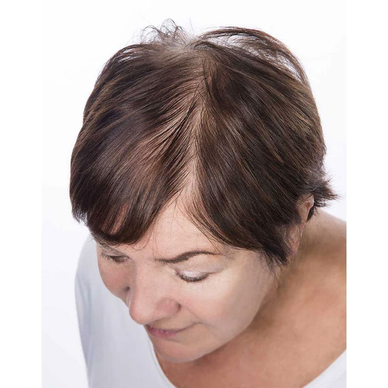 HAIR COUTURE Remy human hair top piece blending short brown hair to conceal thinning crown