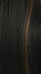 Close up of straight dark wig hair with a subtle brown highlight showcasing texture 100% human hair lace wig