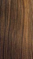100% human hair lace wig straight brown with caramel highlights close up smooth texture view