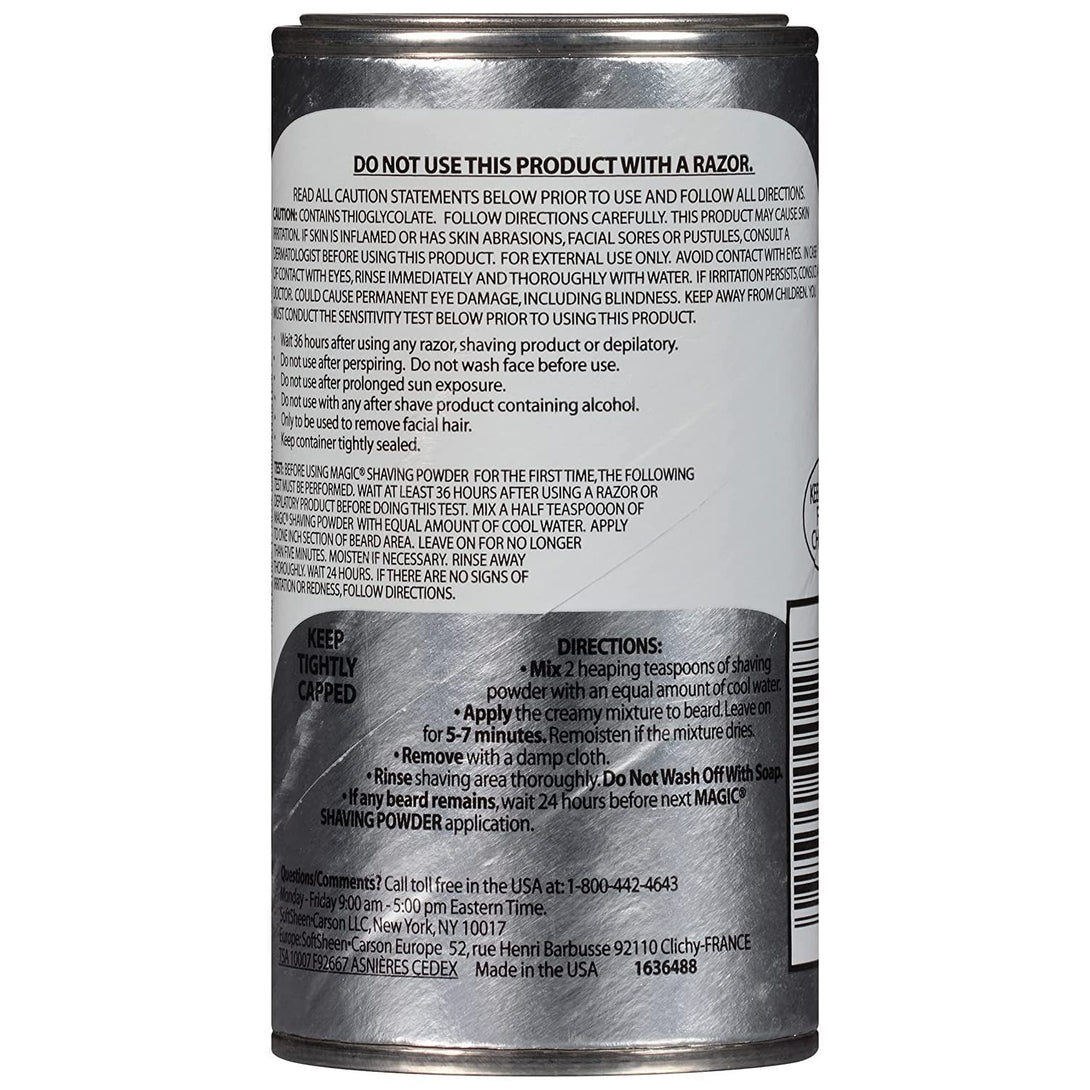 MAGIC skin conditioning shaving powder metal tin showing back label with directions warnings and ingredients