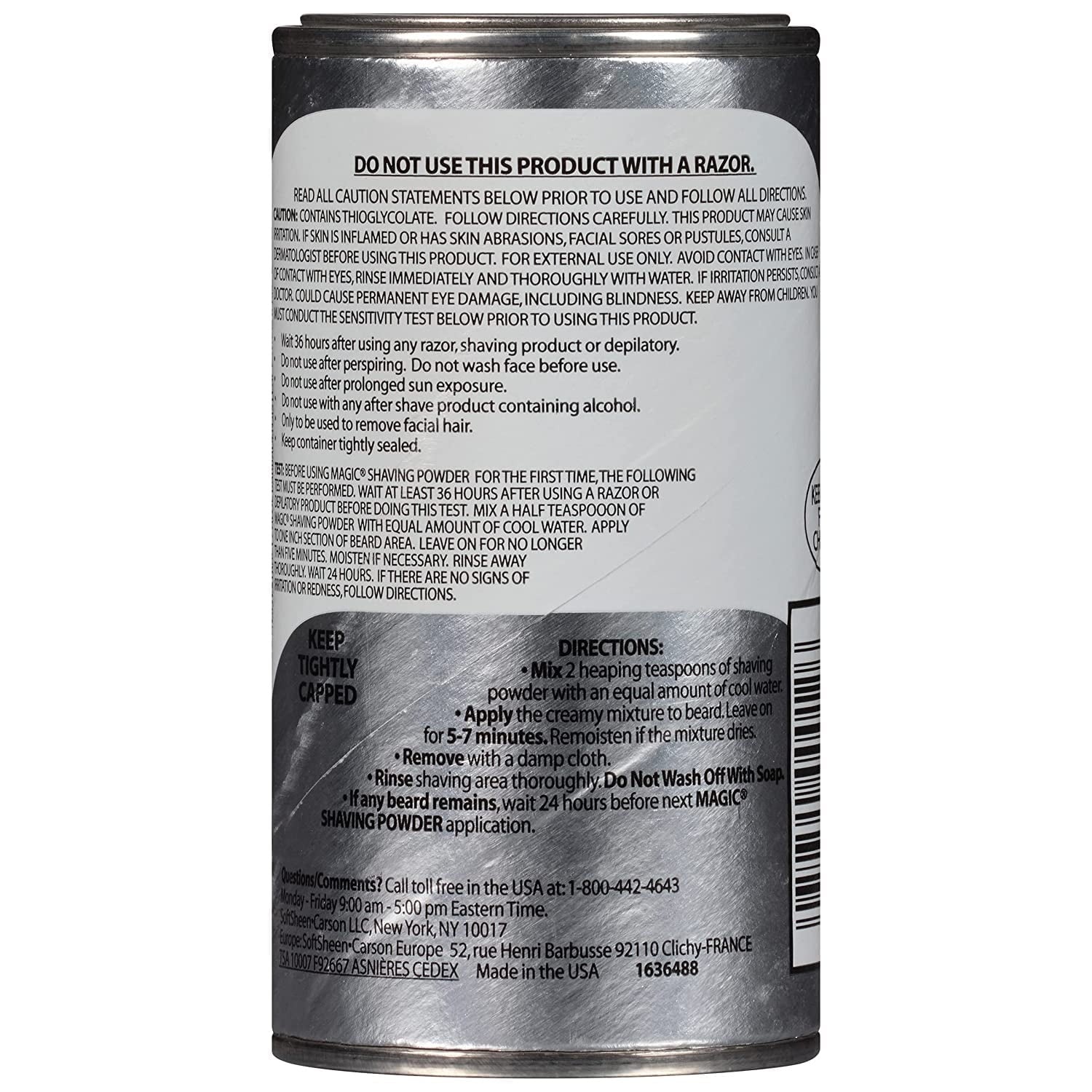 MAGIC skin conditioning shaving powder metal tin showing back label with directions warnings and ingredients