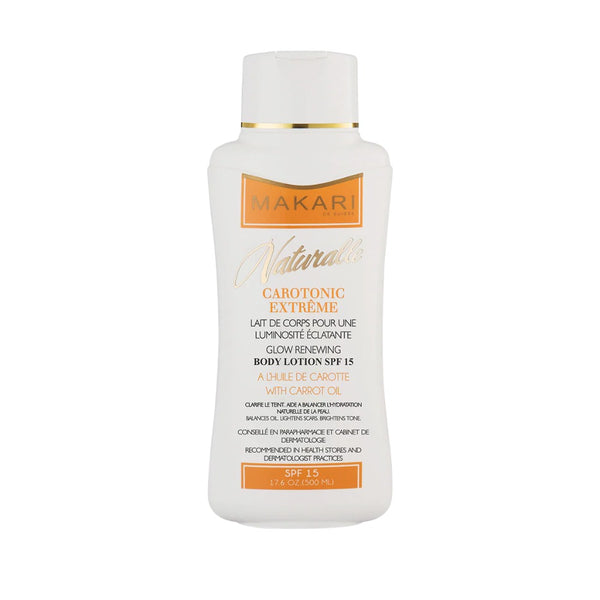 MAKARI Naturalle Carotonic Extreme white bottle of glow renewing body lotion with SPF 15 and carrot oil