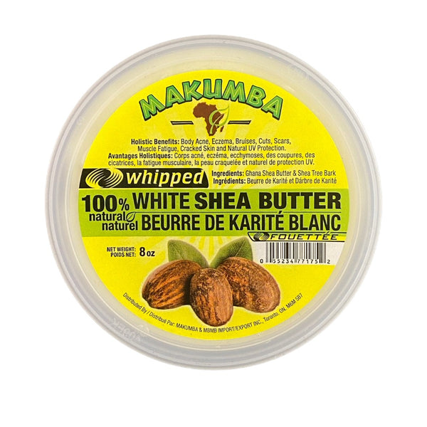 MAKUMBA natural whipped shea butter in 8 oz container for skin care with moisturizing benefits
