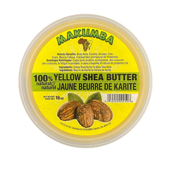 MAKUMBA 100 percent natural yellow shea butter for hair in 16 oz container with label