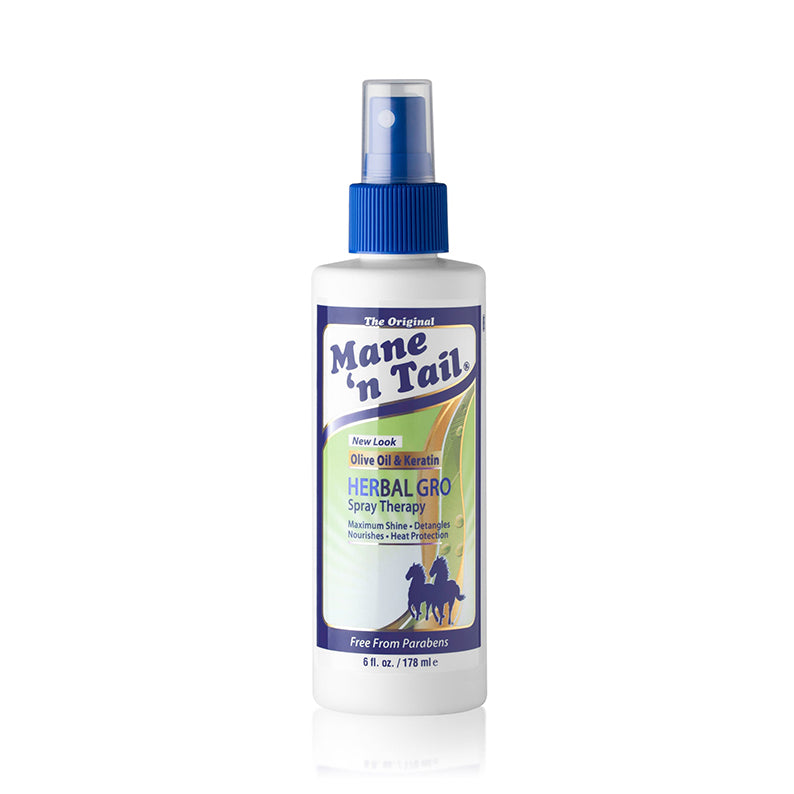 Mane N Tail Herbal Gro hair spray 6 fl oz bottle with blue nozzle for detangling shine and hair nourishment