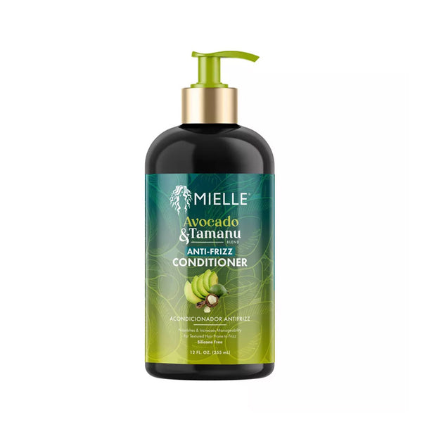 MIELLE avocado and tamanu anti-frizz conditioner pump bottle for smoothing frizz and moisturizing natural hair