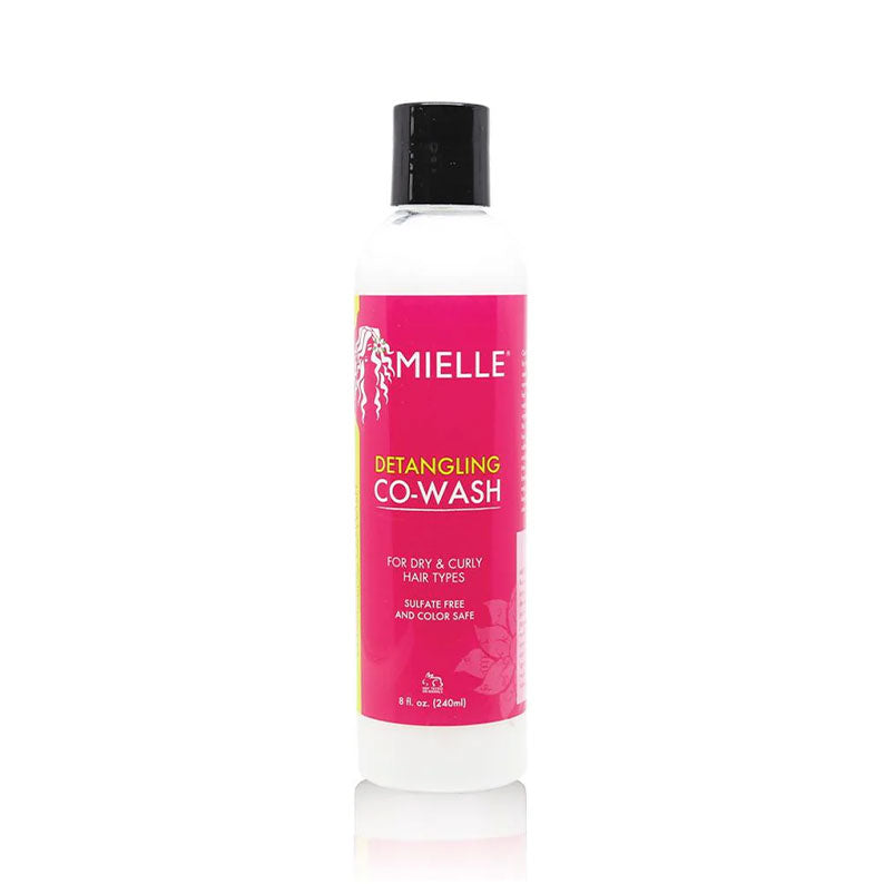 MIELLE detangling co-wash for natural hair pink bottle with black cap sulfate free formula