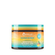 Mielle mango and tulsi styling gel jar with colorful botanical label for nourishing hold and hair and scalp care