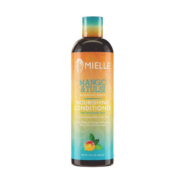 MIELLE Mango Tulsi conditioner for natural hair. Nourishing hair and scalp treatment for dry curly and coily textures