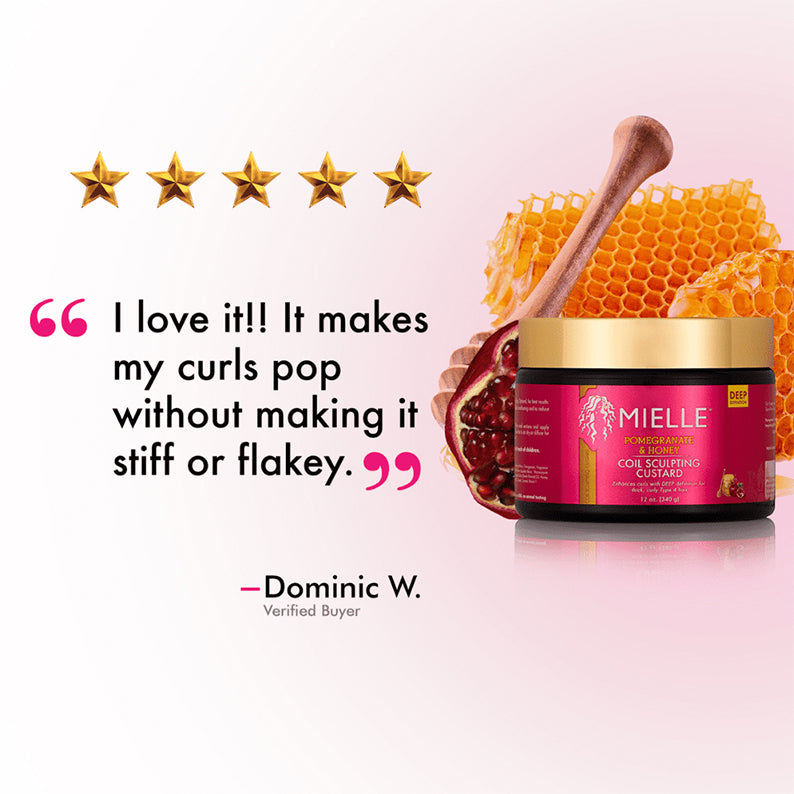 Mielle pomegranate honey curling custard jar with honeycomb and pomegranate with customer review and five star rating