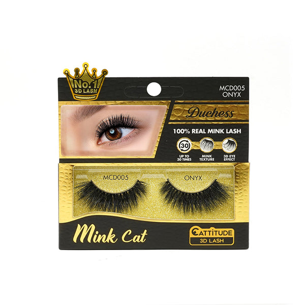 EBIN Mink Cat Duchess MCD005 Onyx false eyelashes in black gold box 3D mink lashes for dramatic look