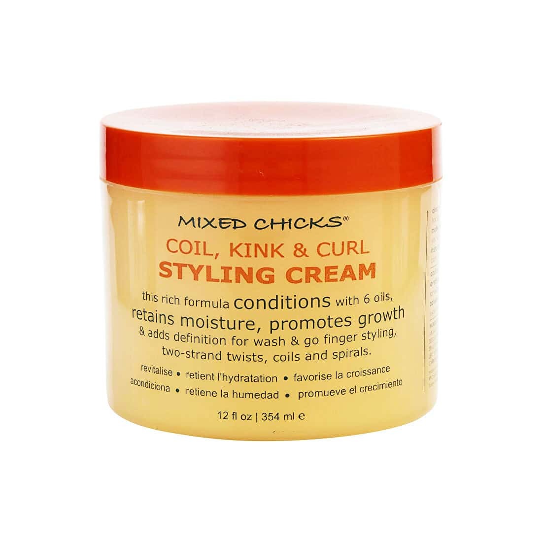 Mixed Chicks coil kink curl styling cream yellow 12 fl oz jar for defining coils kinks and curls and retaining moisture