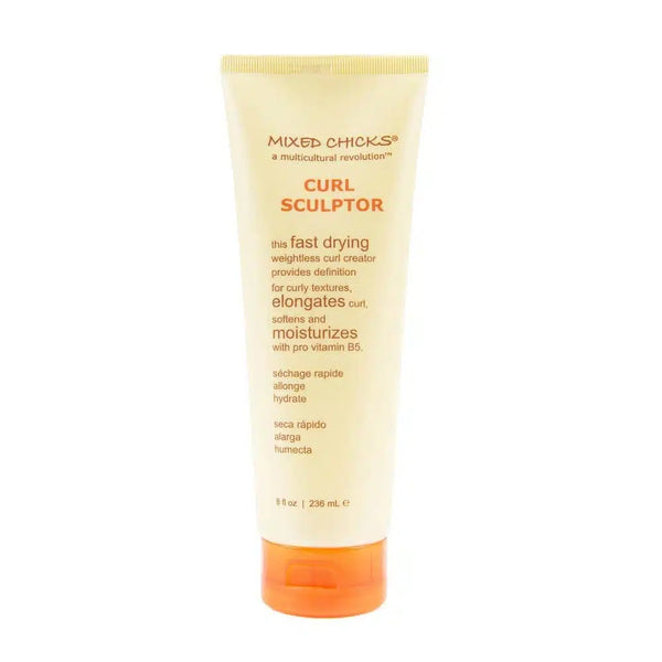 Mixed Chicks Curl Sculptor tube with orange cap showing product label curl sculptor for curly hair lightweight defining cream