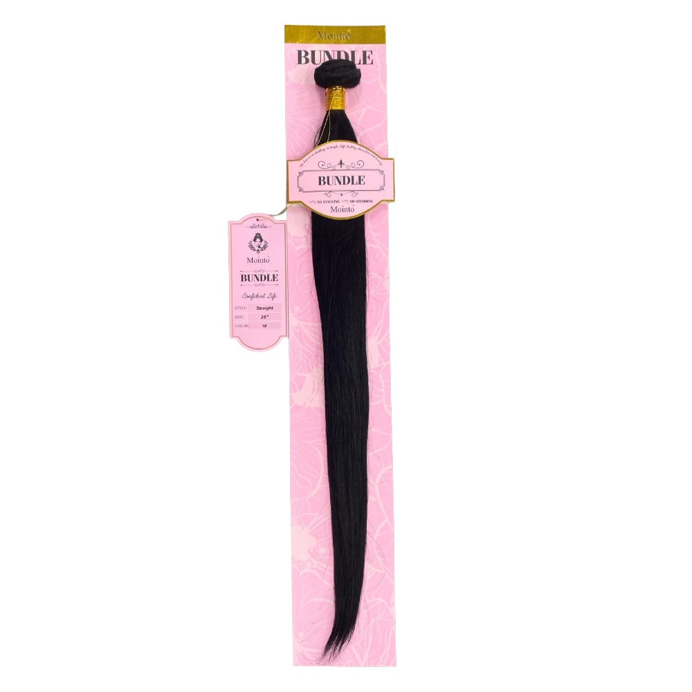 VIYA virgin human hair bundle in long straight black hair with pink packaging