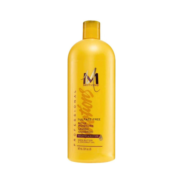 MOTIONS sulfate free moisturizing shampoo yellow bottle nourishing shea butter coconut oil for dry hair