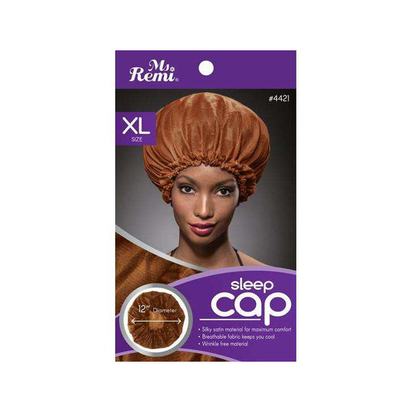 ANNIE extra large satin sleep cap in brown with 12 inch diameter for maximum comfort and wrinkle-free wear