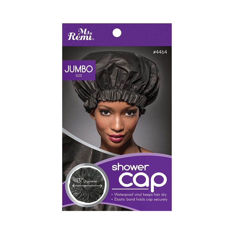 ANNIE jumbo shower cap in black waterproof vinyl with elastic band to keep hair dry