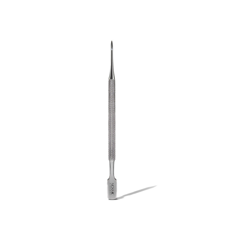 NICKA K stainless steel cuticle pusher double ended precision tool with knurled grip for nail care