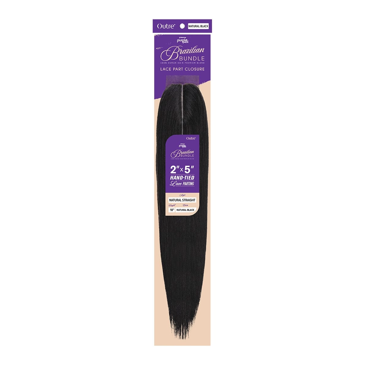 Pack Violet Brésilien Bundle Fermeture en Dentelle 2X5 Naturel Lisse 18”