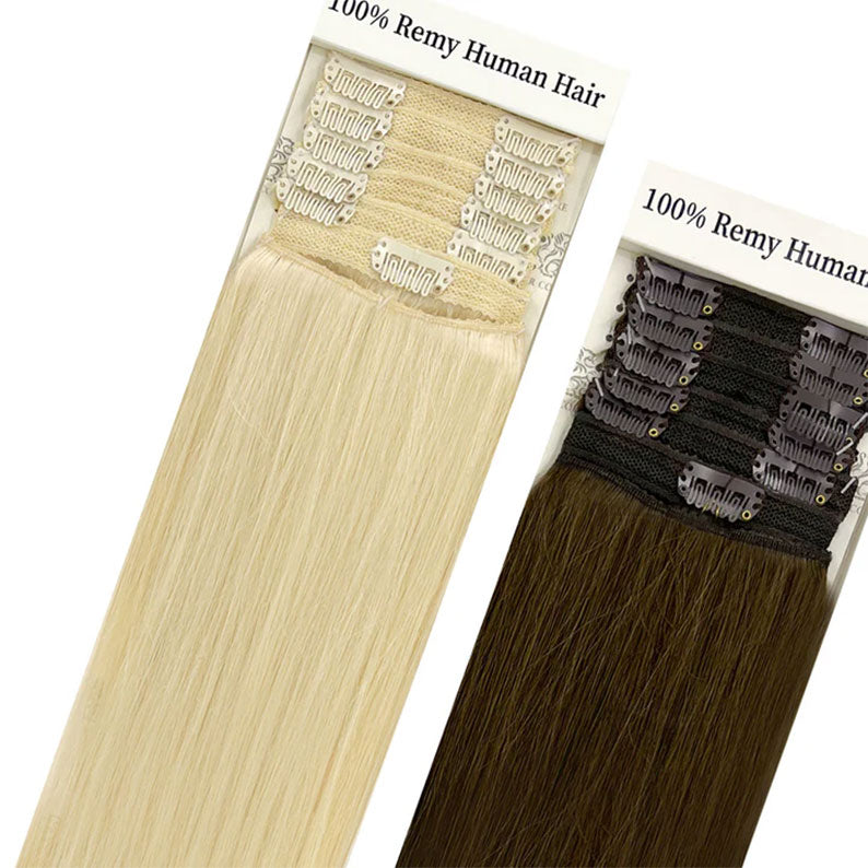 HAIR COUTURE double pack blonde and dark 100% remy human hair clip in extensions with metal clips