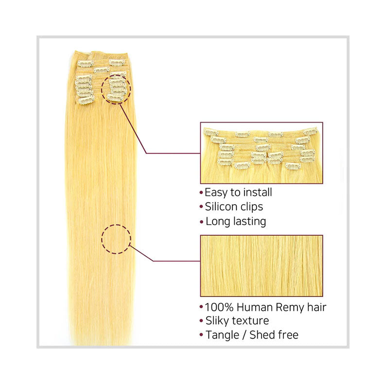 HAIR COUTURE blonde 100% remy human hair clip in extensions with silicone clips and silky tangle free strands