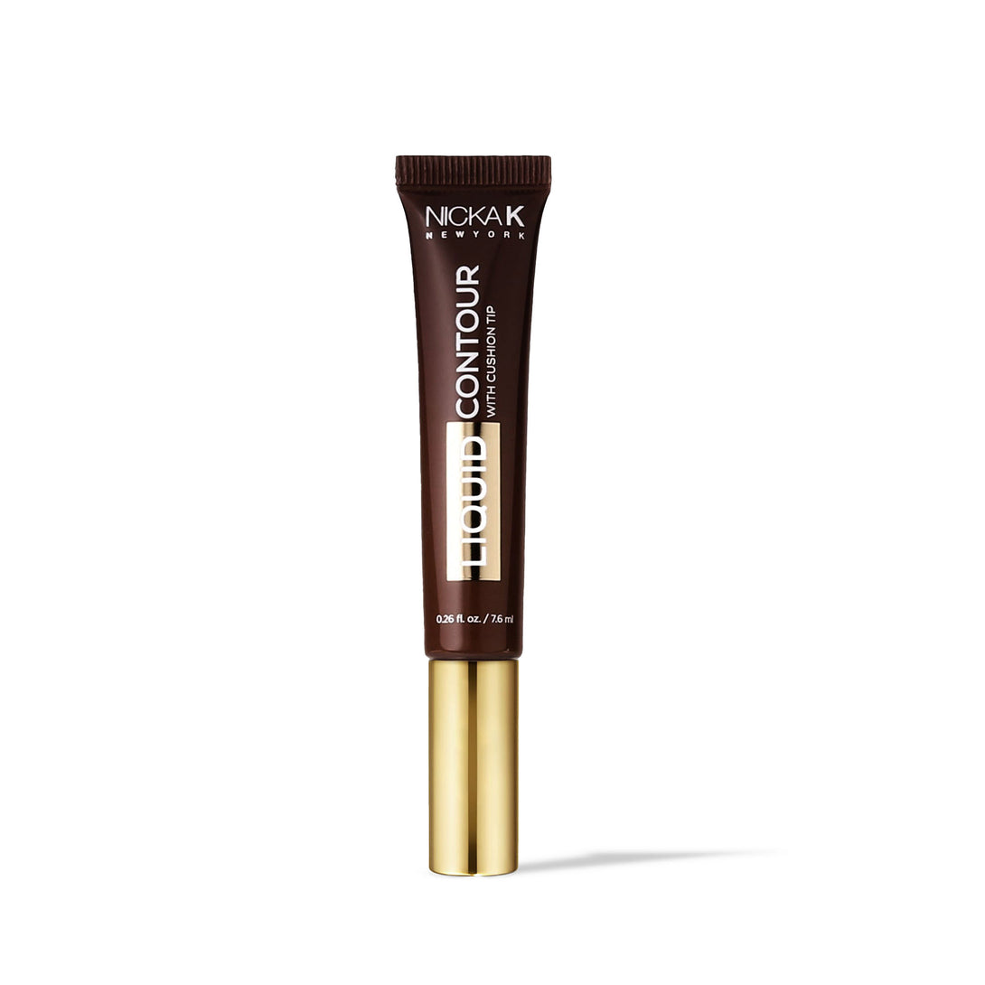 NICKA K liquid contour makeup tube in dark brown packaging with gold cap for face sculpting