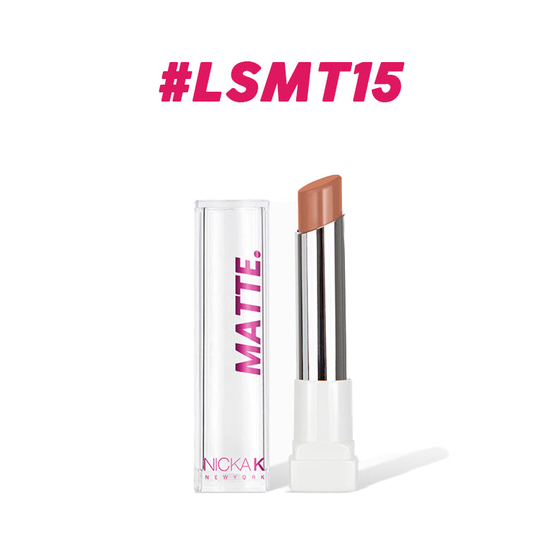 NICKA K long lasting matte lipstick in neutral brown shade with clear cap and white base
