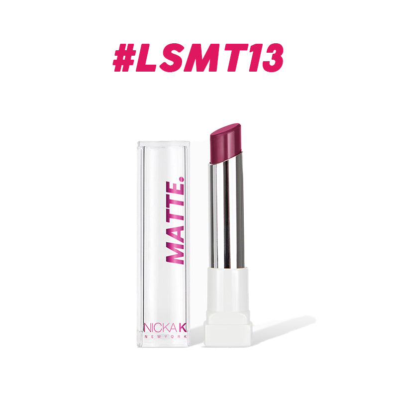 NICKA K long lasting matte lipstick in deep berry shade with clear cap and white base 1