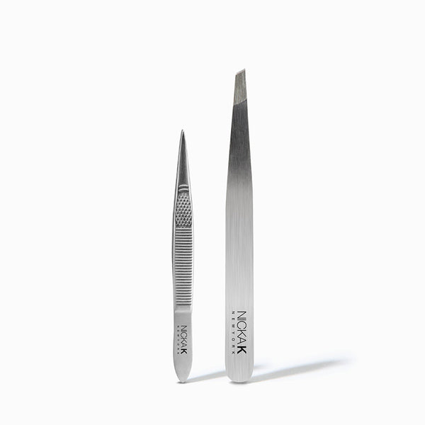 NICKA K precision tweezer set stainless steel slant and pointed tweezers for makeup grooming