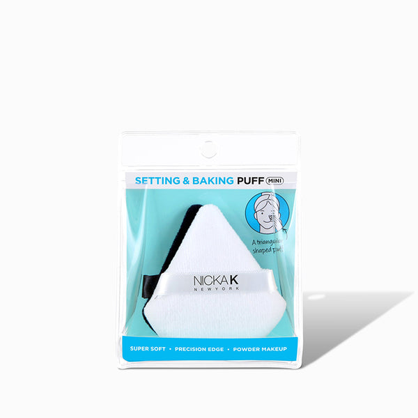 NICKA K mini setting powder puff in white triangle shape for precise powder makeup application