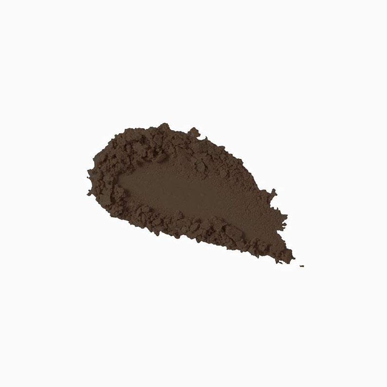 NICKA K dark brown hair concealer loose powder swatch on white background for covering roots and gray hairs