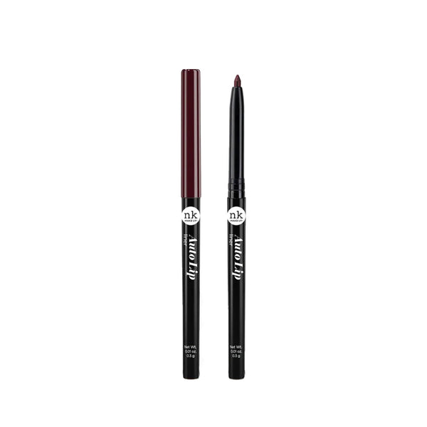 NICKA K auto lip liner pencil in deep burgundy shade with twist-up design for precise lip definition