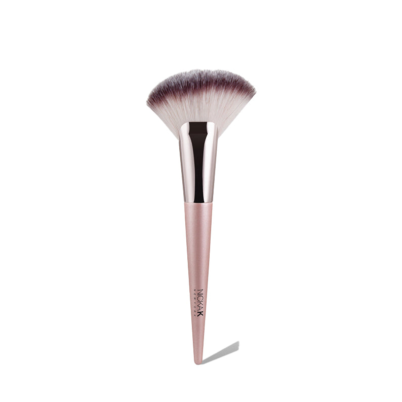 NICKA K highlight and contour brush rose gold fan brush with soft two tone bristles for powder