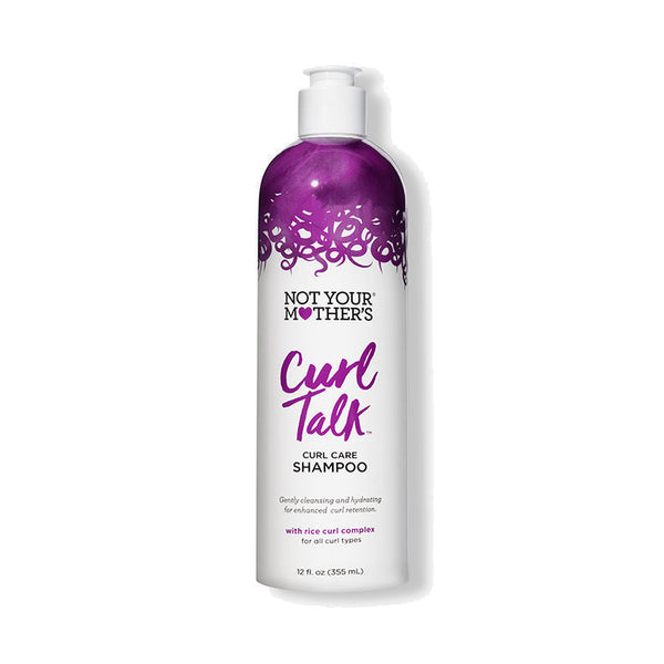 Curl Talk Curl Care Shampoo purple and white pump bottle by NOT YOUR MOTHERS for defined curls and hydration