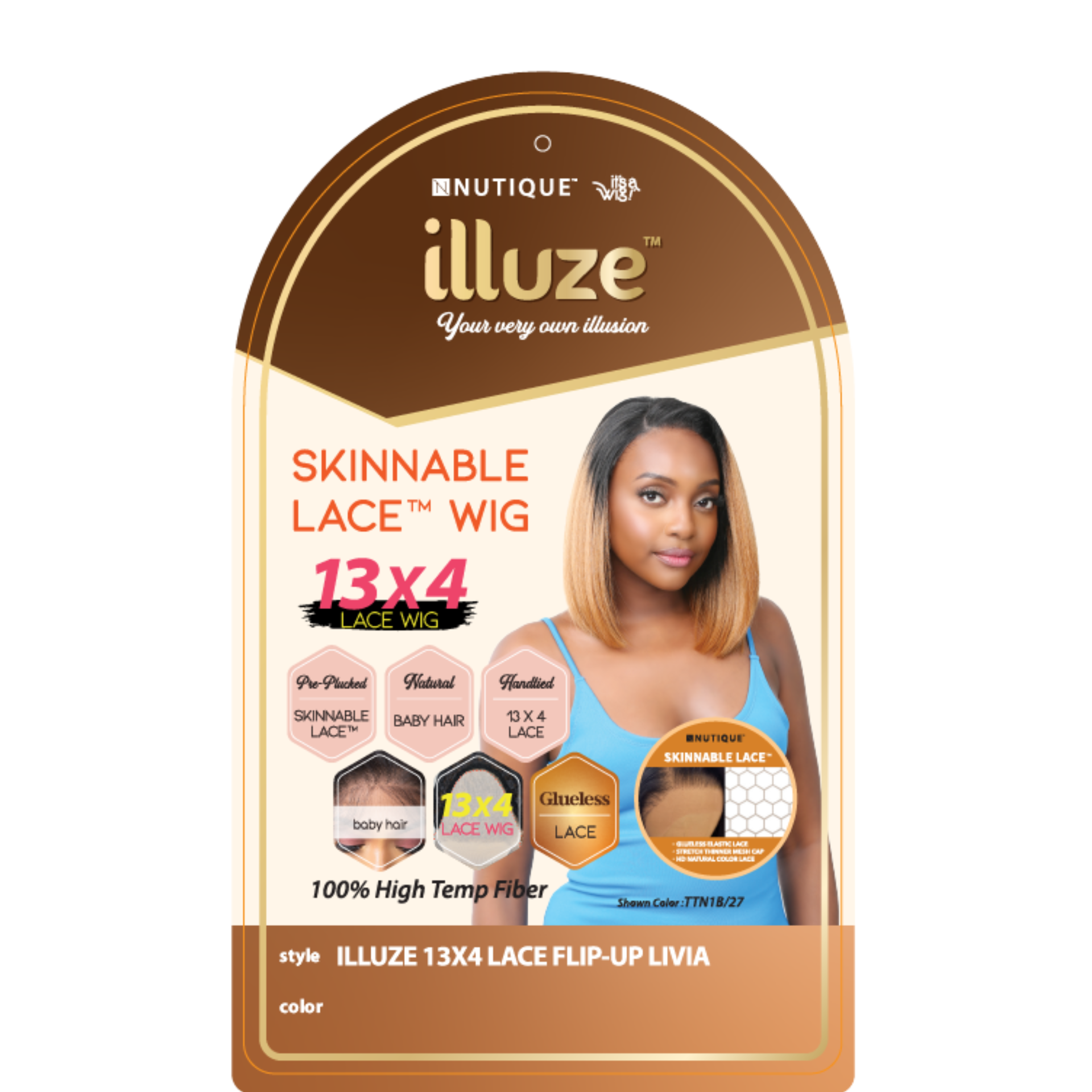 NUTIQUE Illuze Livia HD lace wig 13x4 skinnable lace bob hairstyle in honey blonde on model
