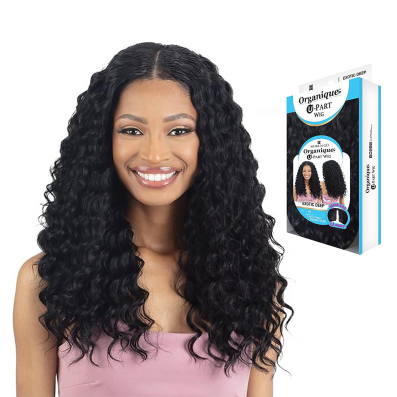 SHAKE N GO Organique U-part deep wave wig long black deep waves center part with product box