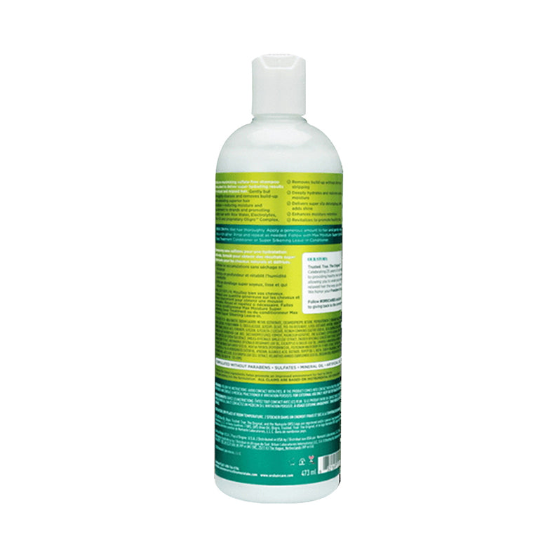 ORS olive oil sulfate free shampoo bottle showing green back label and white cap for hair care