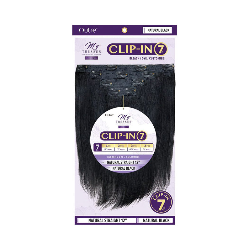 OUTRE natural black 12 inch clip-in 7 pieces 100% unprocessed human hair clip-in extensions