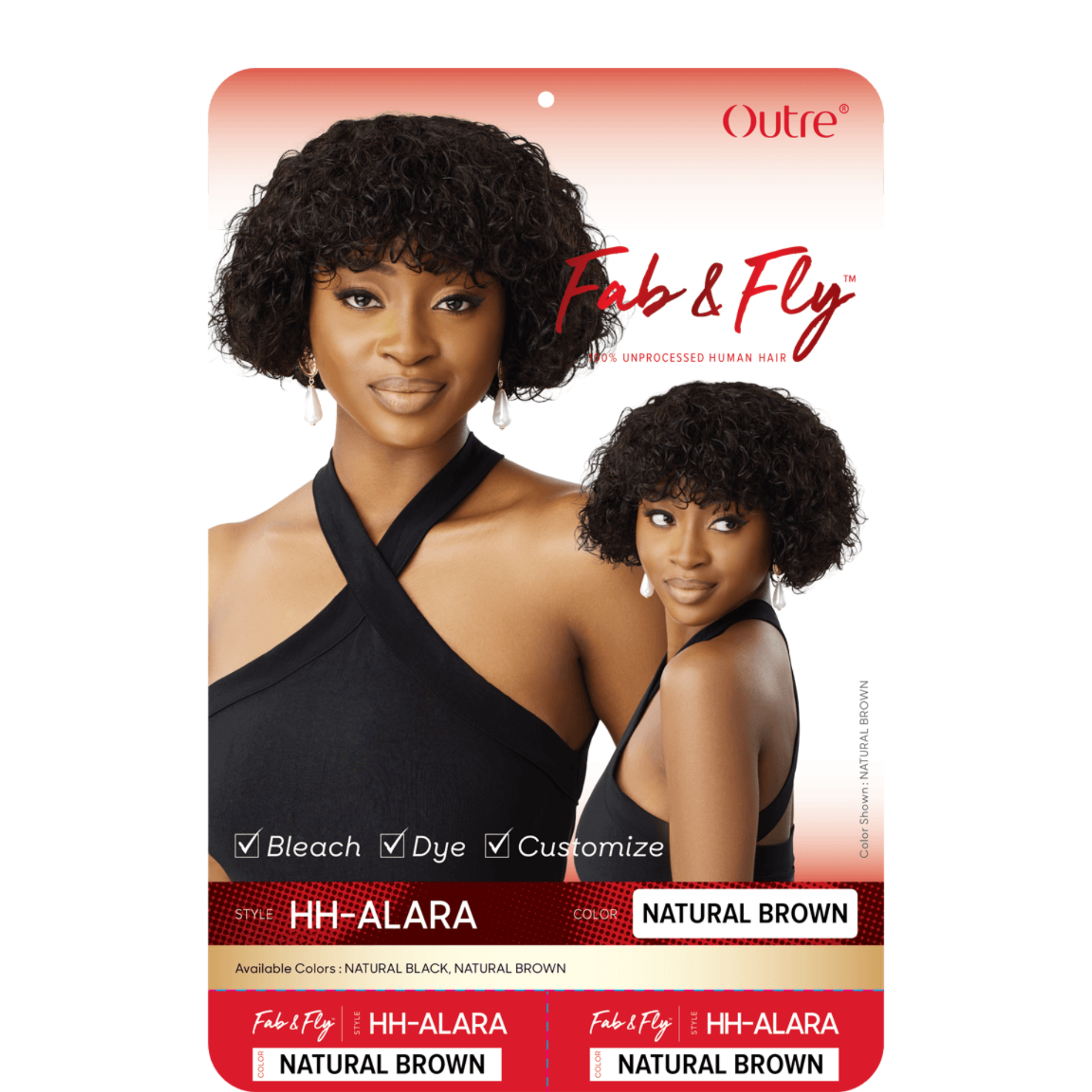 OUTRE HH ALARA 10 inch unprocessed human hair wig natural brown short curly bob with bangs on model