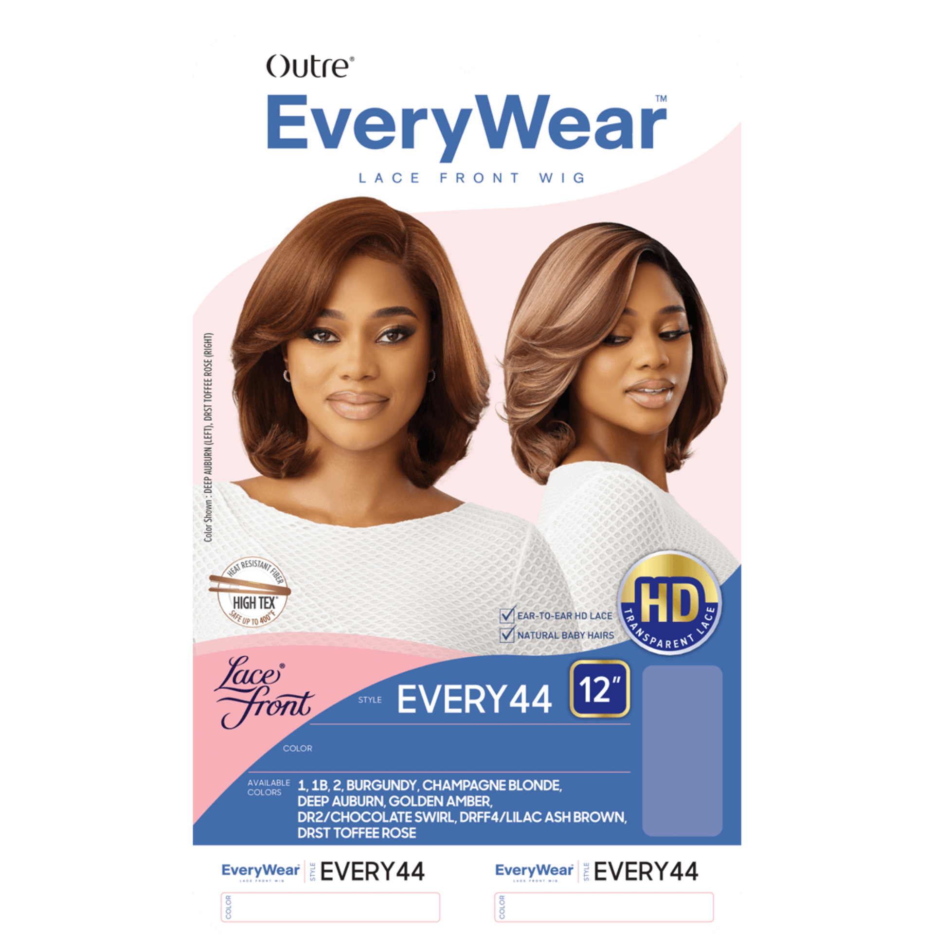 OUTRE EveryWear 12 inch synthetic lace front wig layered brown bob style shown on packaging
