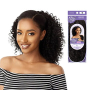 OUTRE 3B curly drawstring ponytail in 1B with tight bouncy curls styled on woman