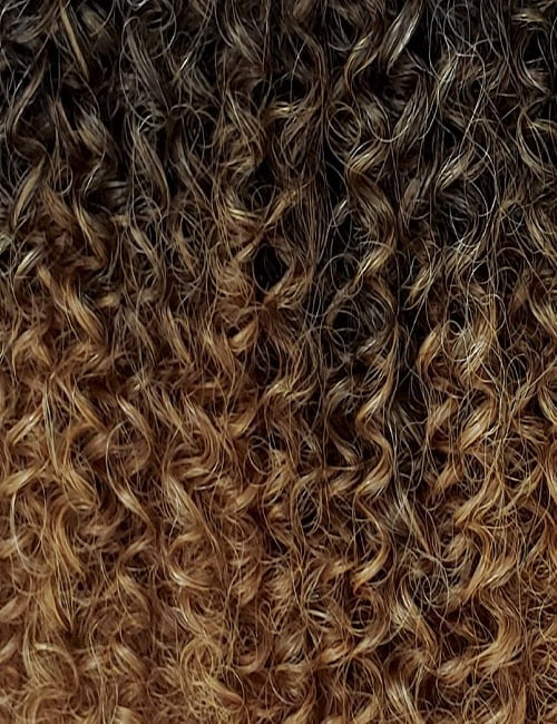 OUTRE 4A kinky curly clip in hair extensions close up texture ombre brown to honey blonde