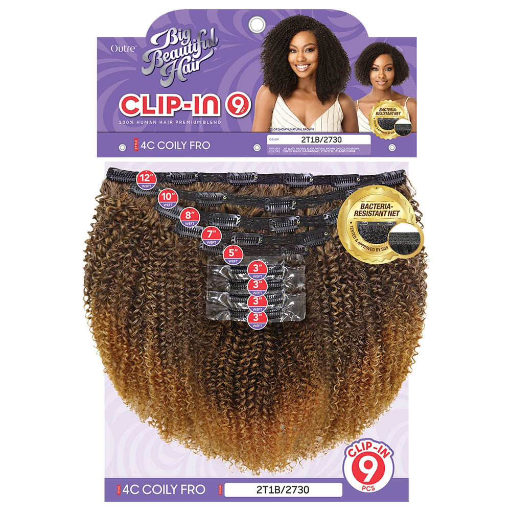 Human Hair Blend Big Beautiful Hair Clip In 9pcs 4C COILY FRO 10"