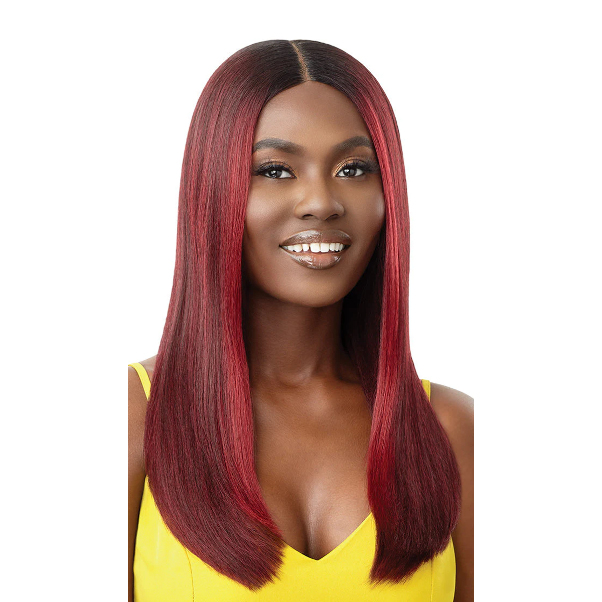 Perruque synthétique à bonnet intégral en dentelle avec raie au milieu, 55,9 cm