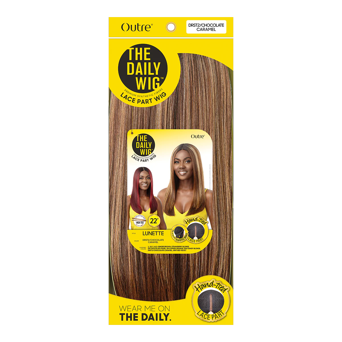 Perruque synthétique à bonnet intégral en dentelle avec raie au milieu, 55,9 cm